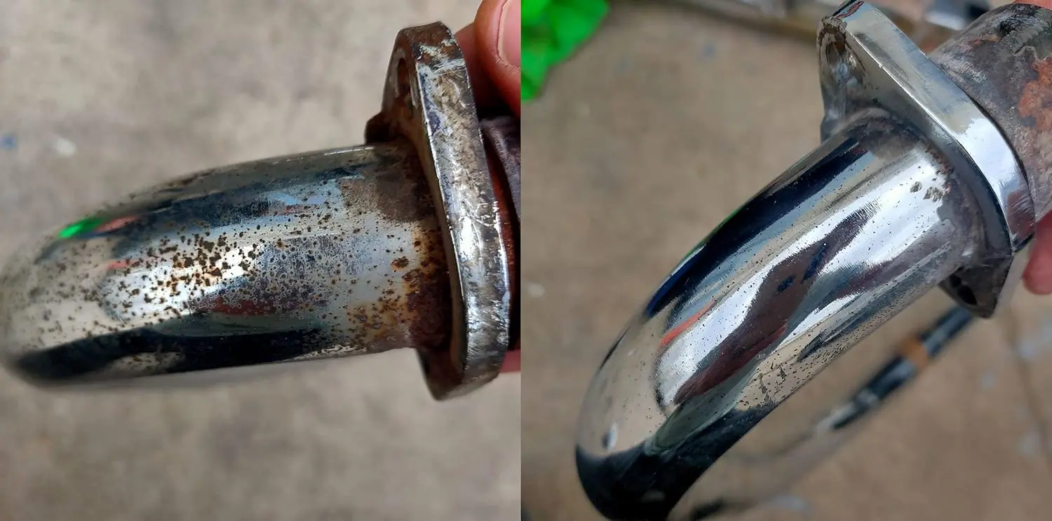 antes y despues de usar uli-Oxi en pieza metálica con óxido
