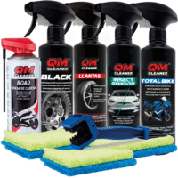 Kit limpiador para la moto con limpiador multisuperfie, eliminador de insectos, limpia llantas, desengrasante y grasa para la cadena, cepillo para la cadena y paños